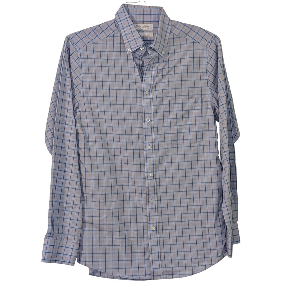 Roundtree Yorke Gold Label Slim Fit Button‎ Down Shirt Mens 15 33 Blue Non Iron